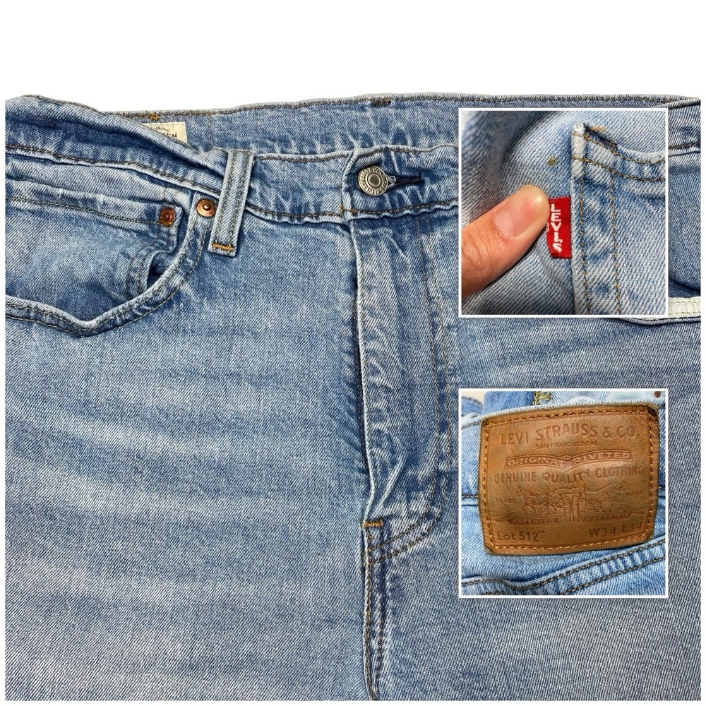 Levi's Premium 512 Jeans 34x34 (33x32.5) Mens Blue Light Wash FLAW